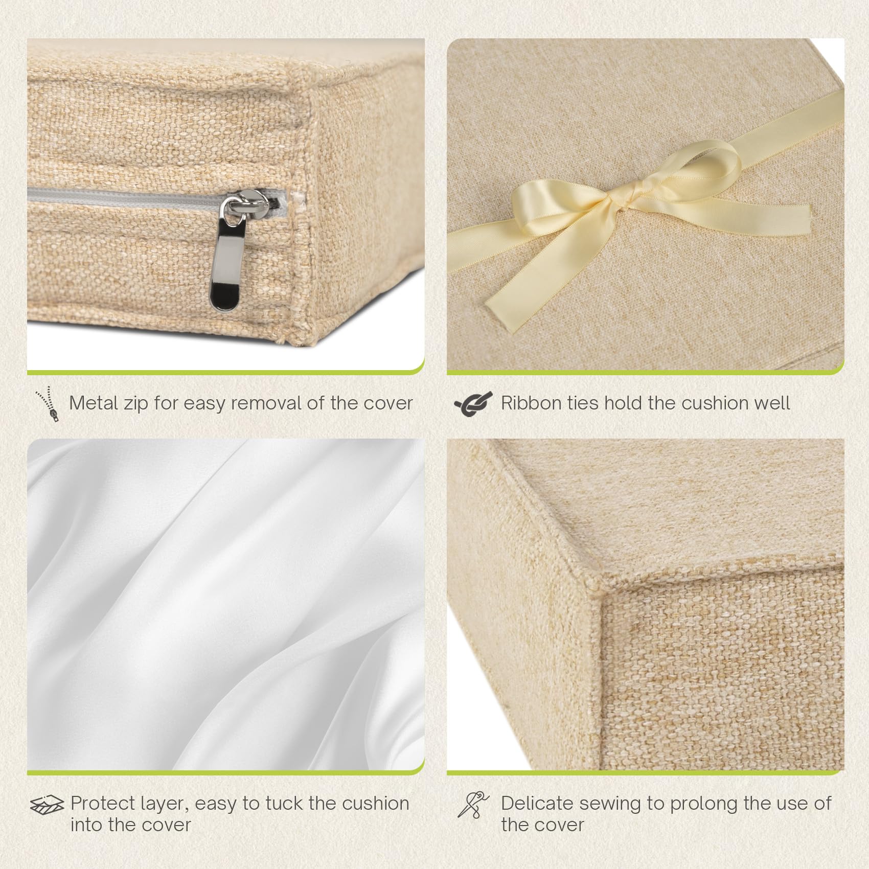In-Stock Bench Cushion with Ties and Zipper for Indoor & Outdoor Living