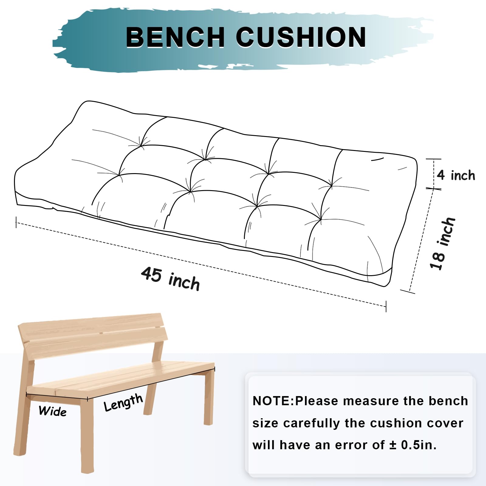Tufted Bench Cushion with High-Density Foam and Non-Slip Backing