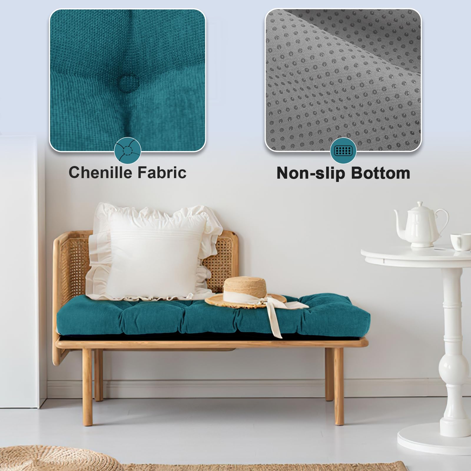 Tufted Bench Cushion with High-Density Foam and Non-Slip Backing