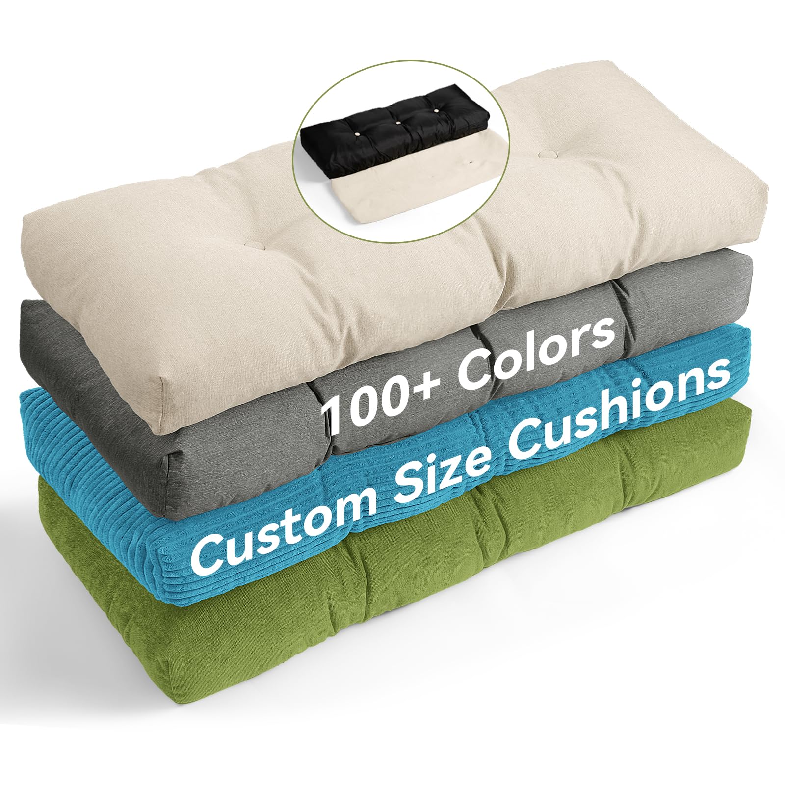 Tufted Bench Cushion with High-Density Foam and Non-Slip Backing
