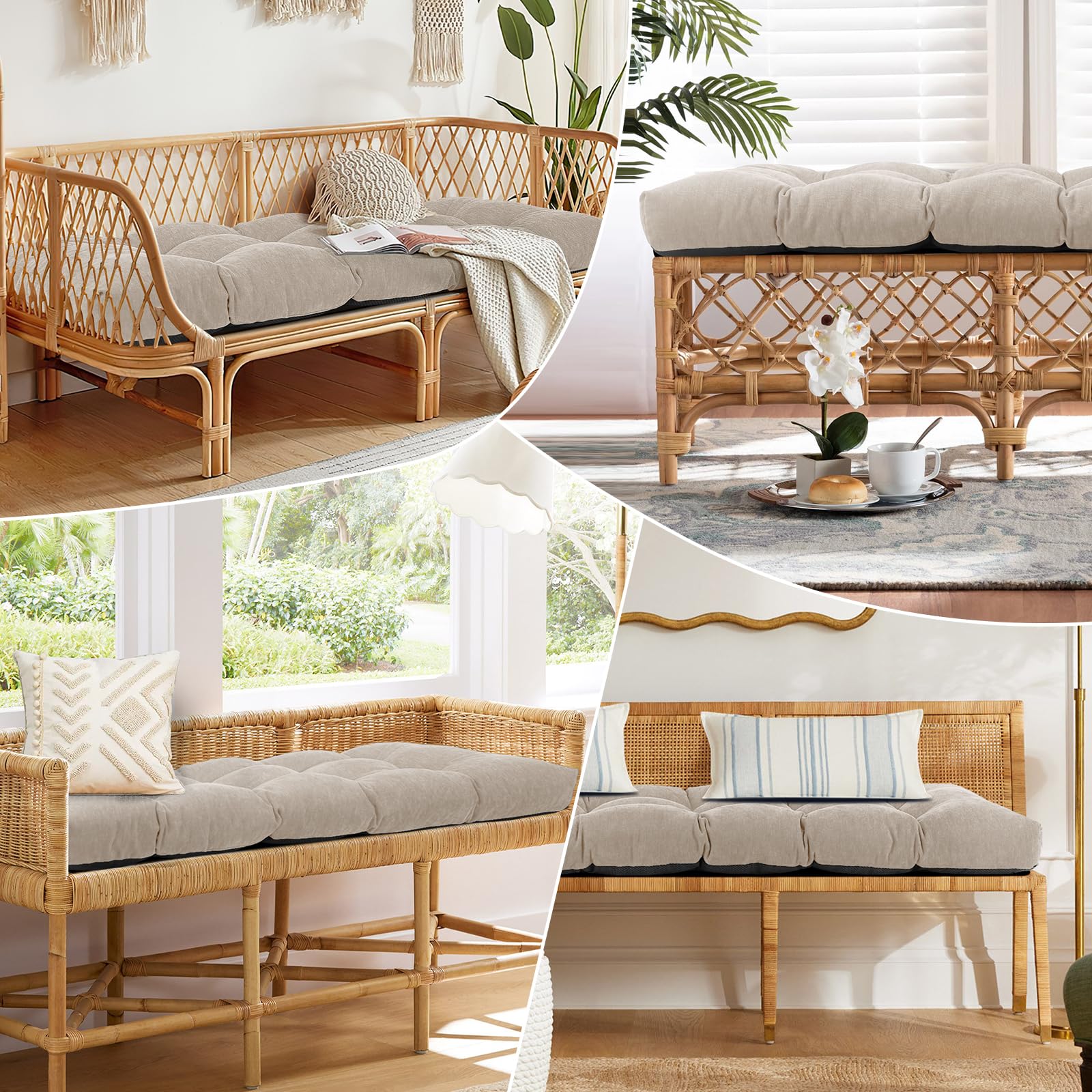 In-Stock Waterproof Tufted Bench Cushion with Fade-Resistant Fabric