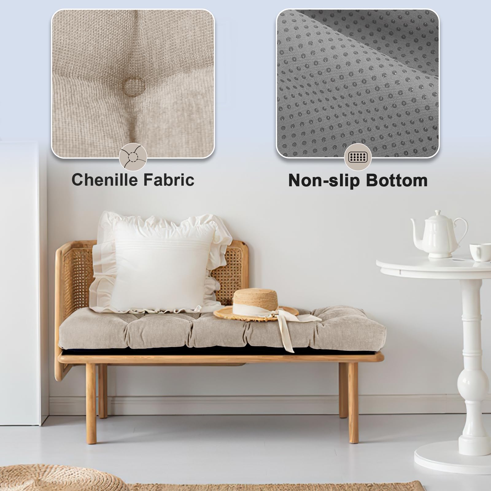 In-Stock Waterproof Tufted Bench Cushion with Fade-Resistant Fabric