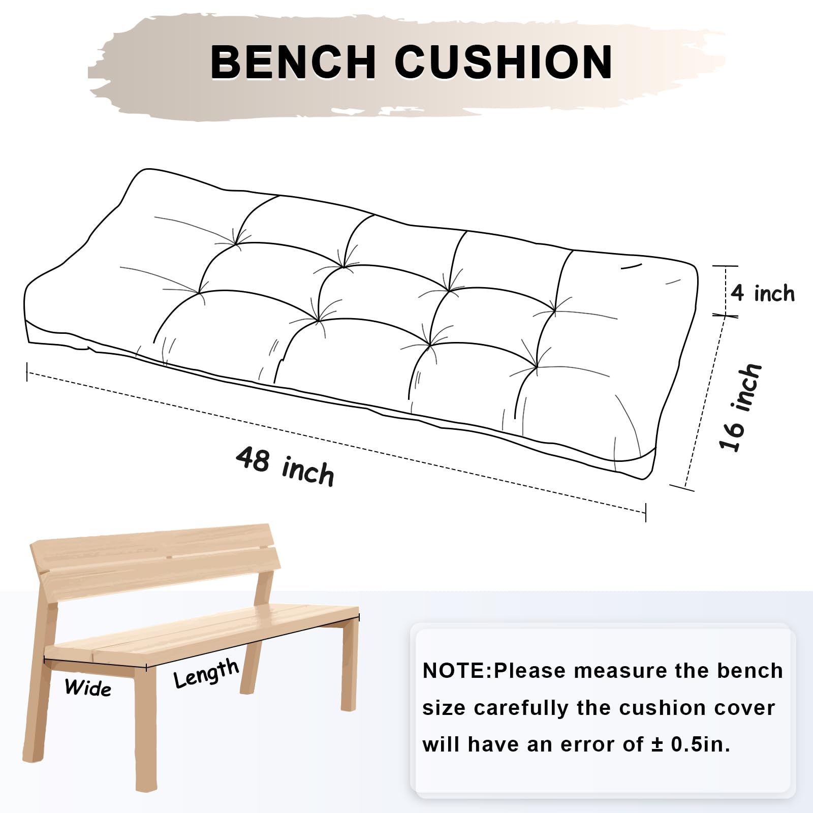 In-Stock Waterproof Tufted Bench Cushion with Fade-Resistant Fabric