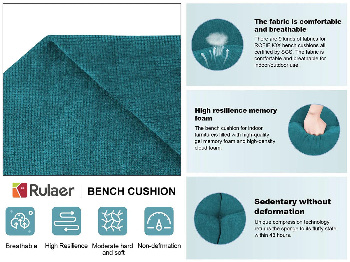 Tufted Bench Cushion with High-Density Foam and Non-Slip Backing
