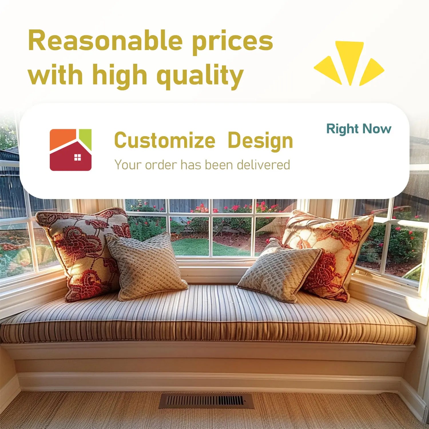 Rulaer® Custom Bay Window Trapezoid Cushion Cover Indoor Outdoor - Rulaer