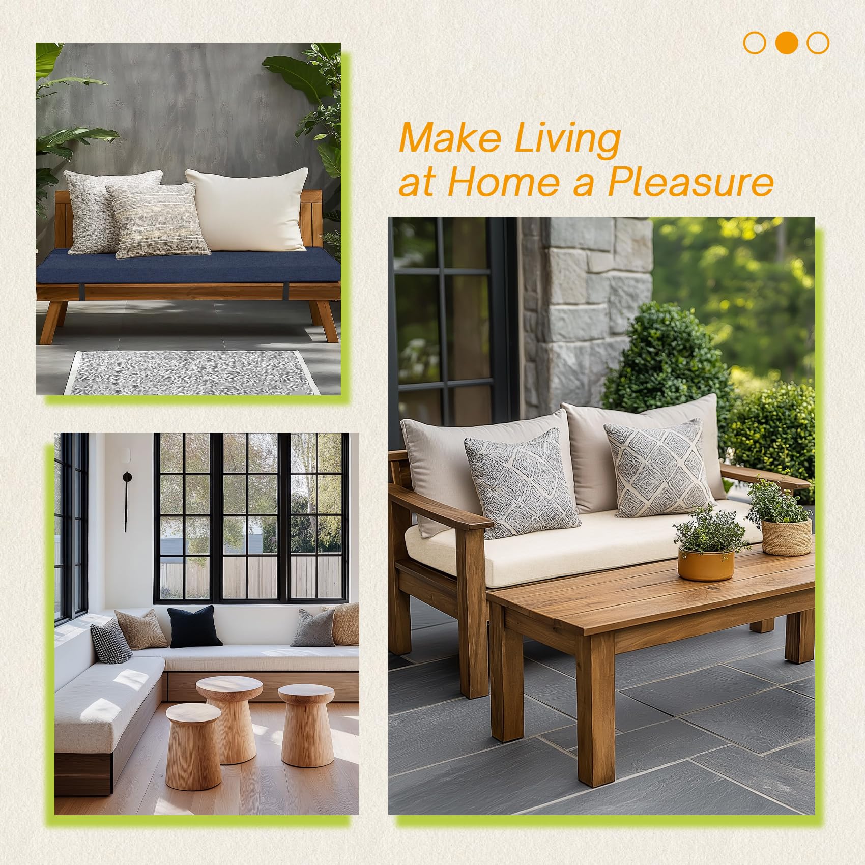 In-Stock Bench Cushion with Ties and Zipper for Indoor & Outdoor Living