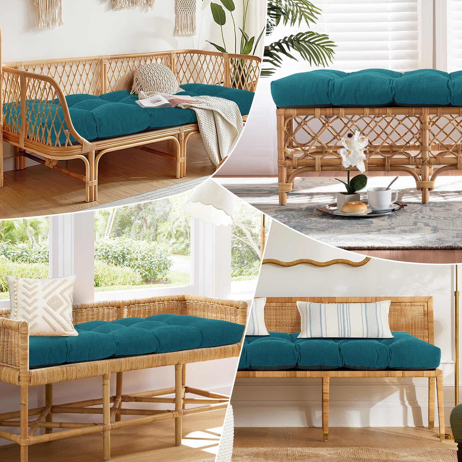 Tufted Bench Cushion with High-Density Foam and Non-Slip Backing