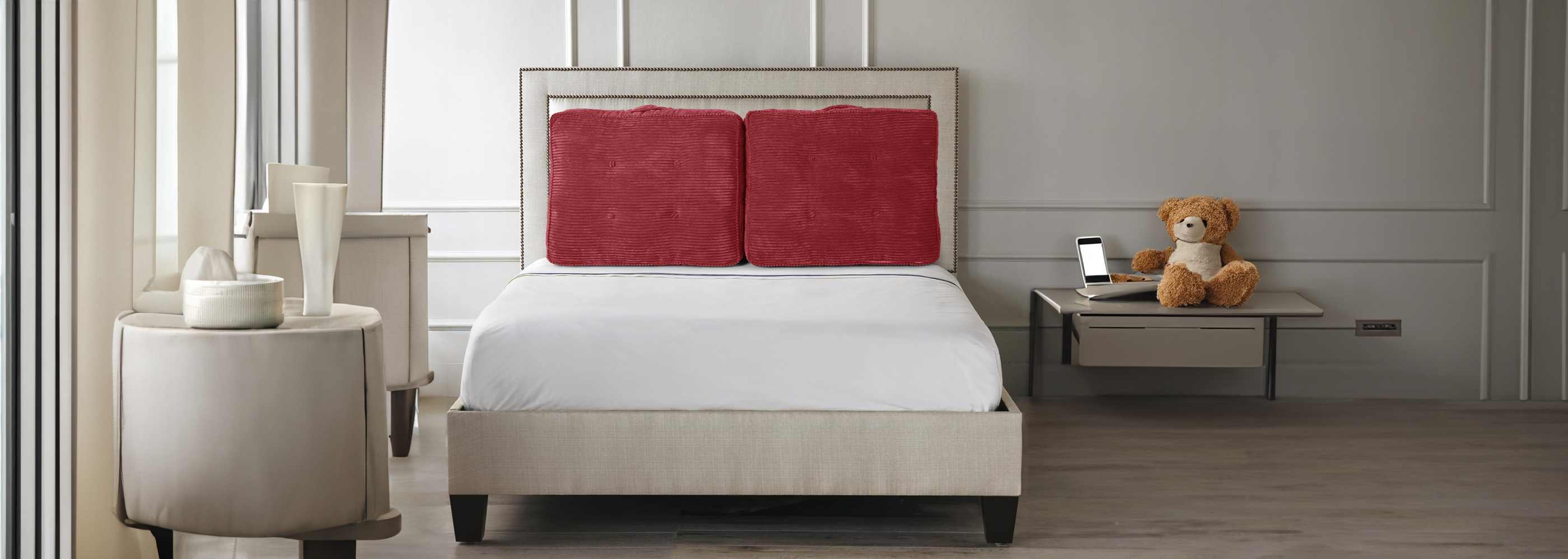 Bedroom Headboard Pillows have practial top handle and side pockets for reaching essentials | Rulaer