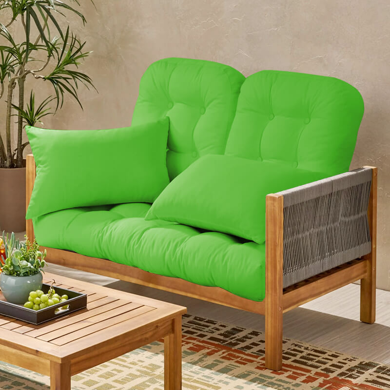 Bright green Patio Wicker Loveseat Cushion Sets are used on the living room sofa  | Rulaer cushion