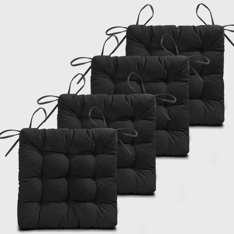 Four Black Tufted Chair Cushions For Kitchen Chairs | Rulaer