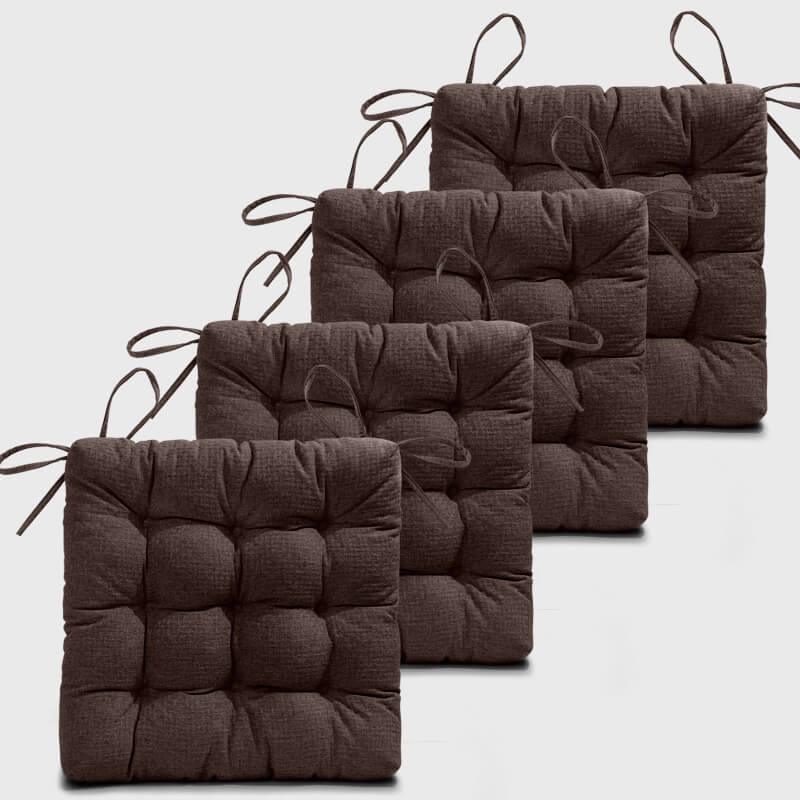 Four Deep brown Tufted Chair Cushions For Kitchen Chairs | Rulaer