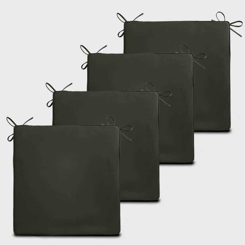 Four Exterior Chair Cushions with Ties with dark green color Rulaer | Rulaer