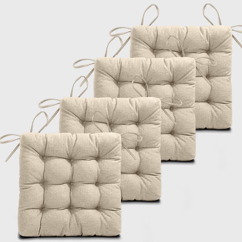 Four Ivory Tufted Chair Cushions For Kitchen Chairs | Rulaer