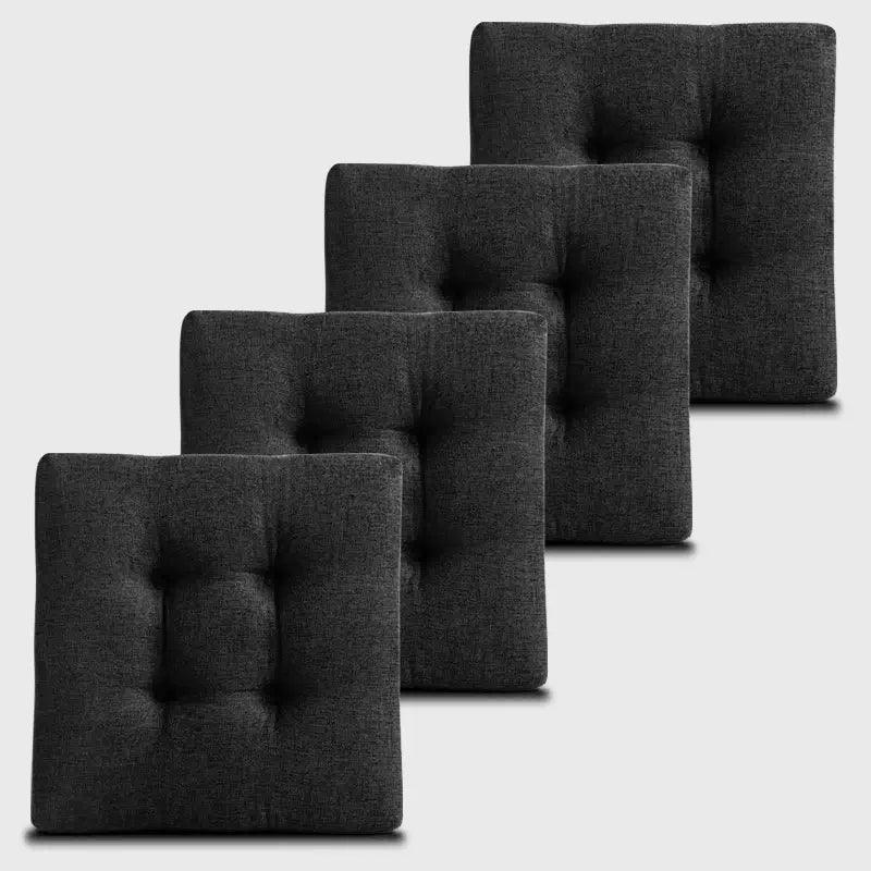 One time get Four Kitchen Square Bar Stool Cushions with Tiess with Deep gray color to ornament your dining arm chairs | Rulaercushion