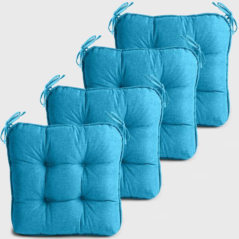 Four Light blue Dinette Chair Cushions with Ties | Rulaer