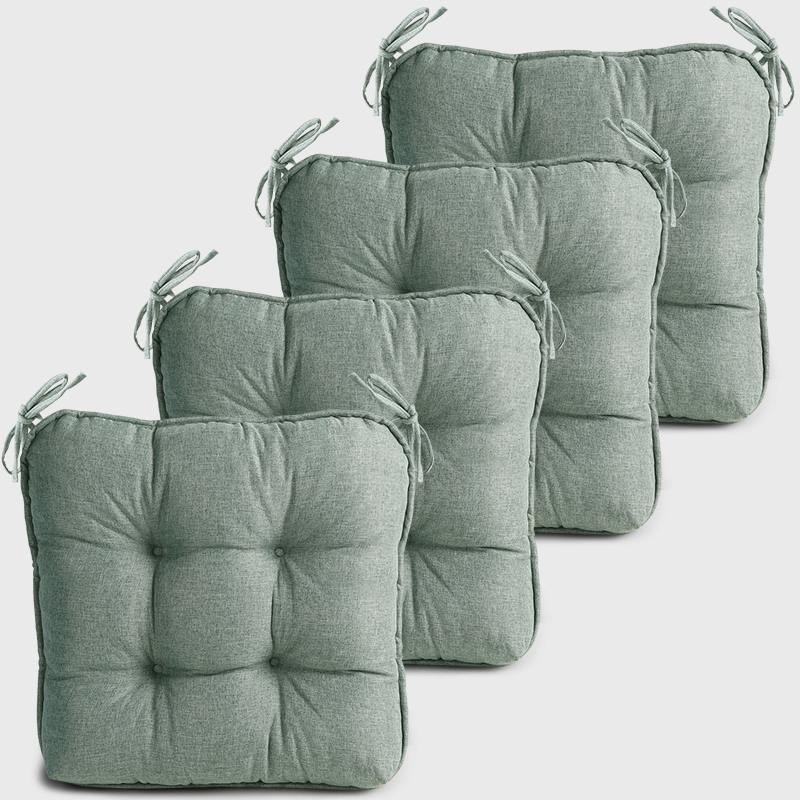 Four Light green Dinette Chair Cushions with Ties | Rulaer