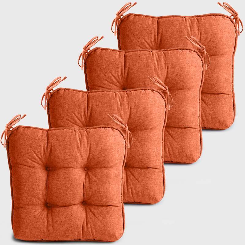 Four Orange Dinette Chair Cushions with Ties | Rulaer