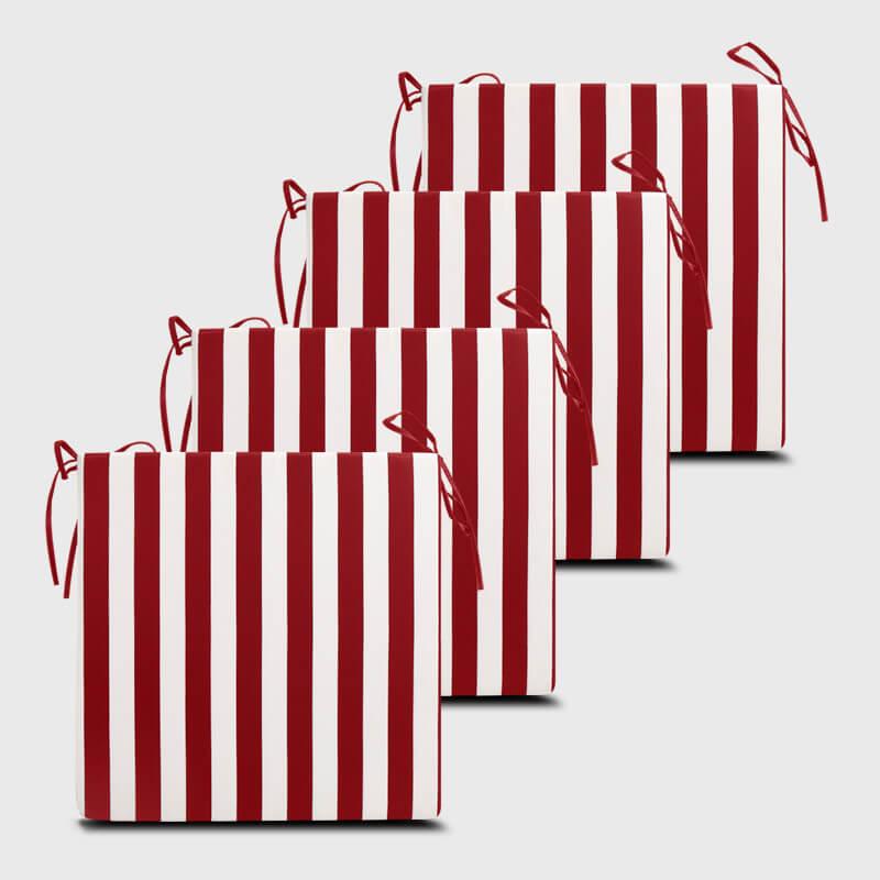 Four Outdoor Chair Cushion Pads With Ties with wide red stripes | Rulaer