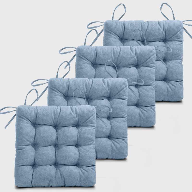 Four Pale blue Tufted Chair Cushions For Kitchen Chairs | Rulaer