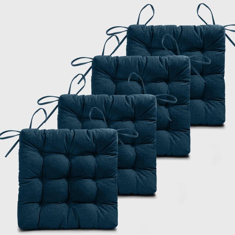 Four Peacock blue Tufted Chair Cushions For Kitchen Chairs | Rulaer