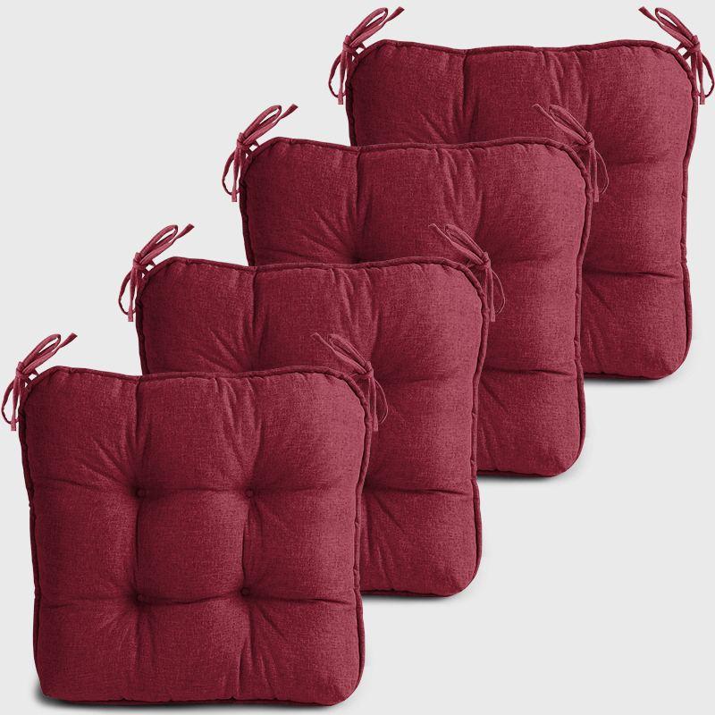 Four Red Dinette Chair Cushions with Ties | Rulaer