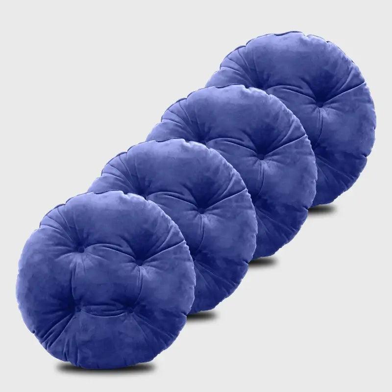 Four Round Bistro Chair Cushions with Blue color pile up, soft to touch, could be placed on bar stool | Rulaercushion