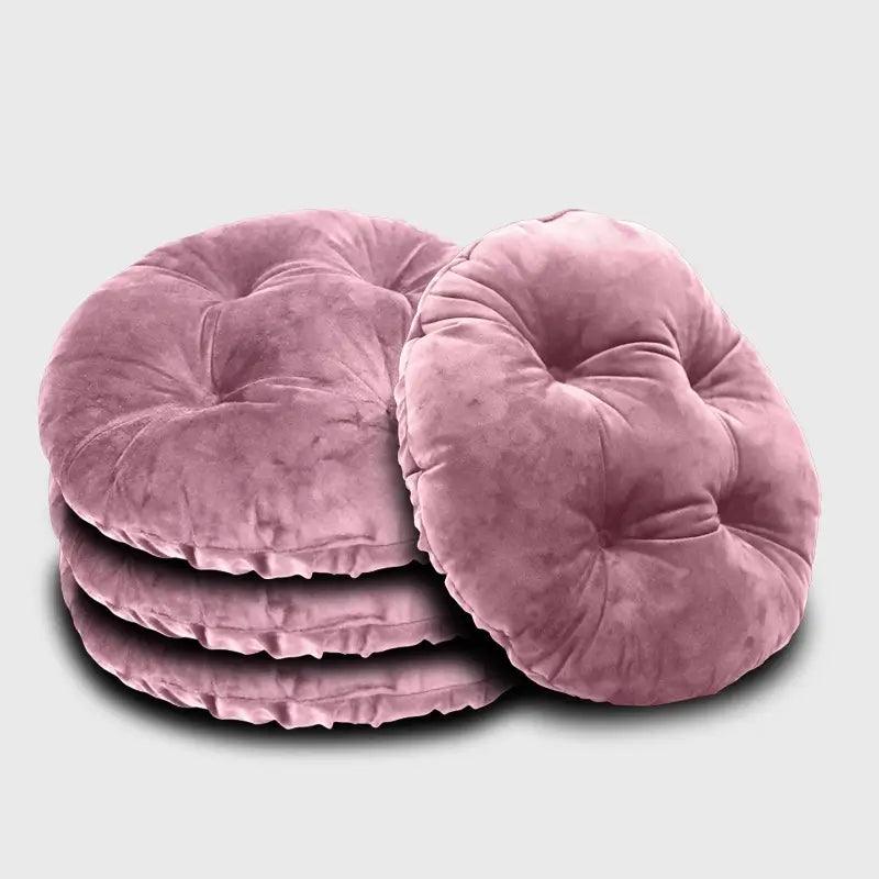 Four Round Bistro Chair Cushions with pink color pile up, soft to touch, could be placed on bar stool | Rulaercushion