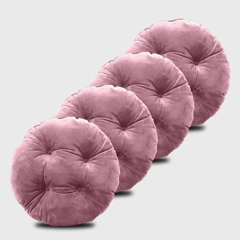 Four Round Bistro Chair Cushions with pink color pile up, soft to touch, could be placed on bar stool | Rulaercushion