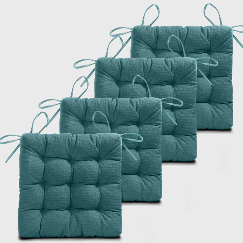 Four Teal Tufted Chair Cushions For Kitchen Chairs | Rulaer