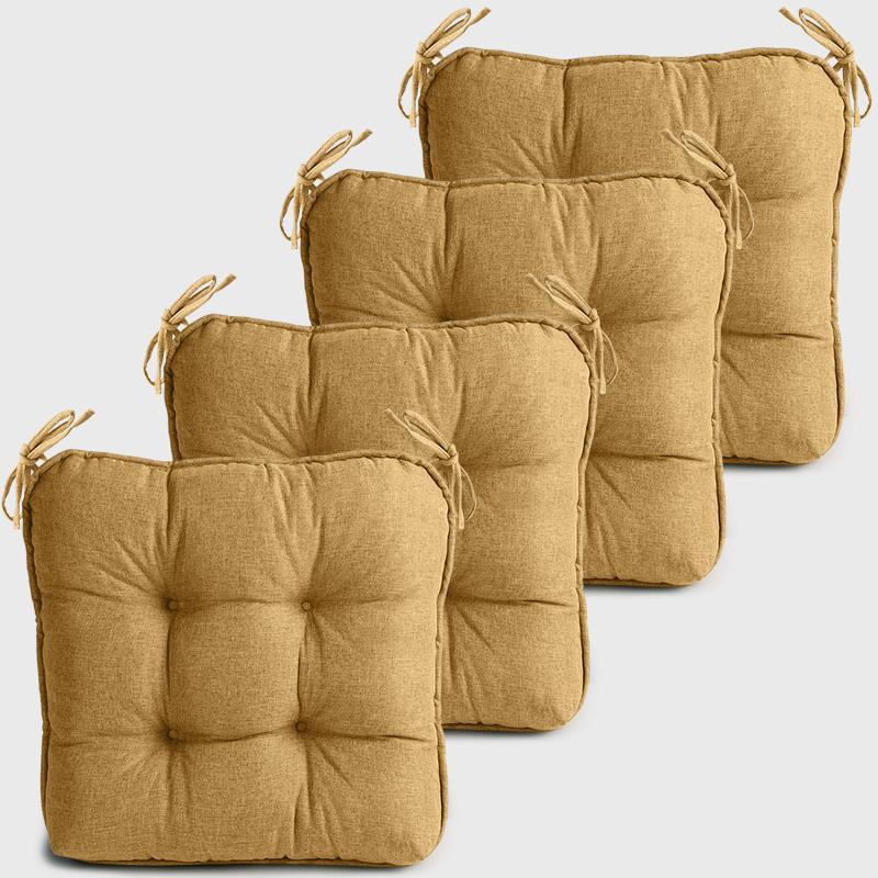 Four Turmeric Dinette Chair Cushions with Ties | Rulaer