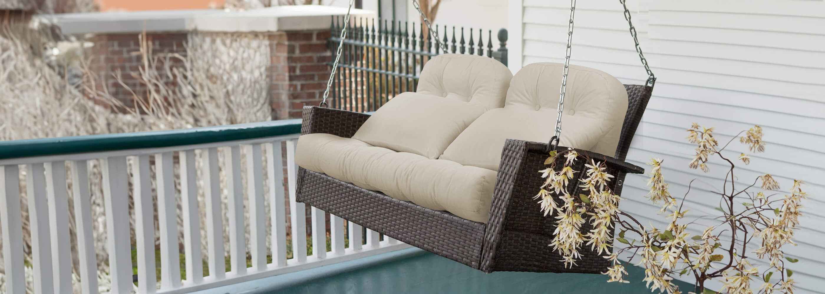 Ivory Patio Wicker Loveseat Cushion Sets are used on rocking chair where you can have a good time with your family | Rulaer cushion