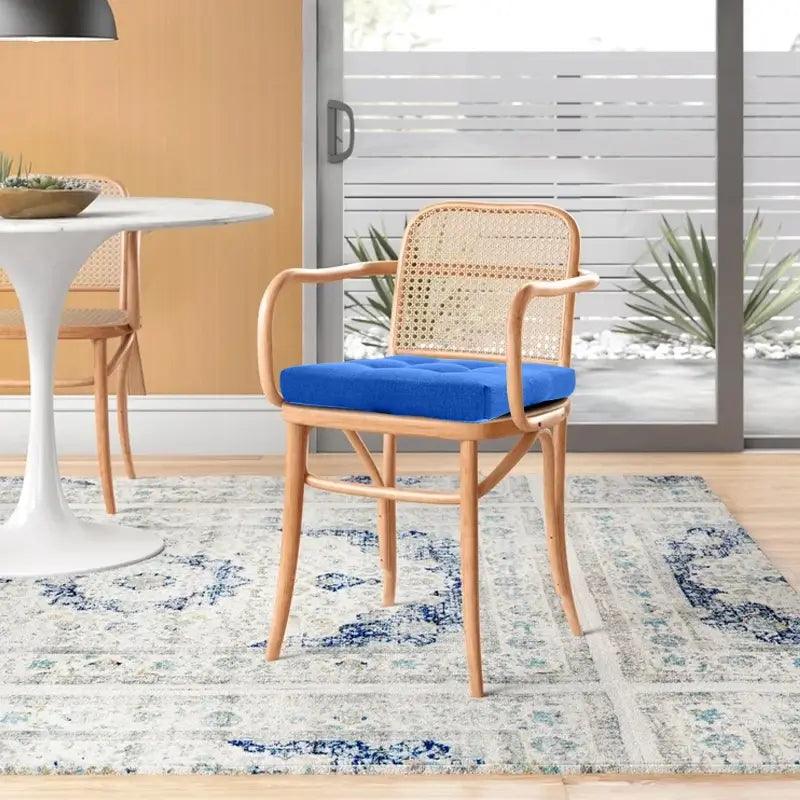 Kitchen Square Bar Stool Cushions with Ties with Blue color can be used in ratten arm chairs | Rulaercushion