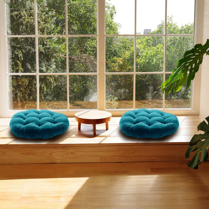 Lake blue Color Office Round Floor Cushion, super soft, the best accessories for bay window, and also could be used as outdoor patio floor cushion | Rulaercushion