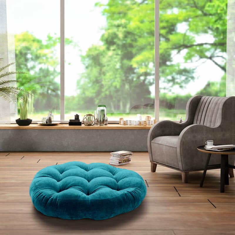 Lake blue Color Office Round Floor Cushion, super soft, the best accessories for resting room, and also could be used as outdoor patio floor cushion | Rulaercushion