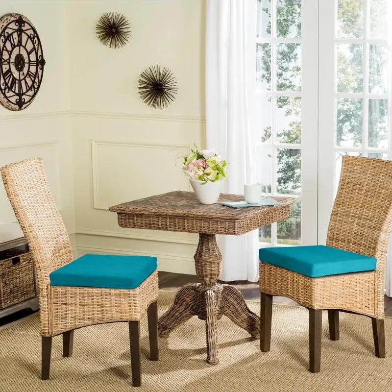 Non-Slip Bar Stool Square Seat Cushions with Lake blue color could be placed on your living room wicker dining chairs | Rulaercushion