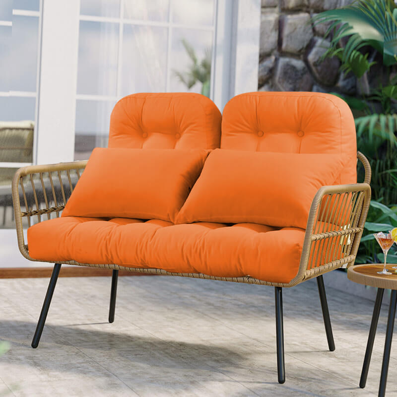 Orange Patio Wicker Loveseat Cushion Sets has two cushions that you can hold it when you are watching TV | Rulaer cushion