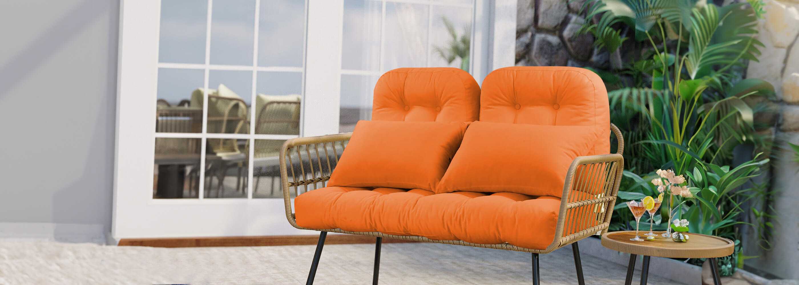 Orange Patio Wicker Loveseat Cushion Sets has two cushions that you can hold it when you are watching TV | Rulaer cushion