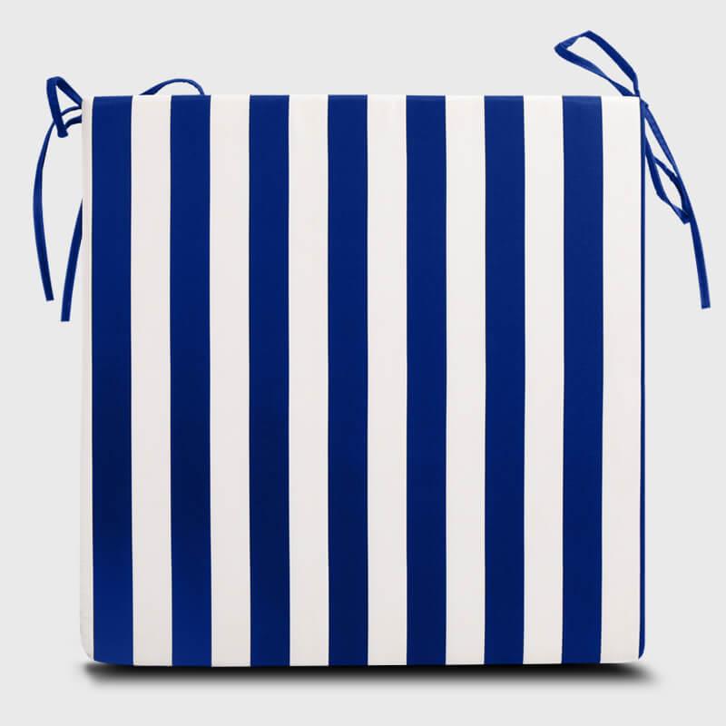 Outdoor Chair Cushion Pads With Ties with wide blue stripes | Rulaer