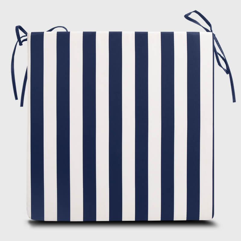 Outdoor Chair Cushion Pads With Ties with wide deep blue stripes | Rulaer