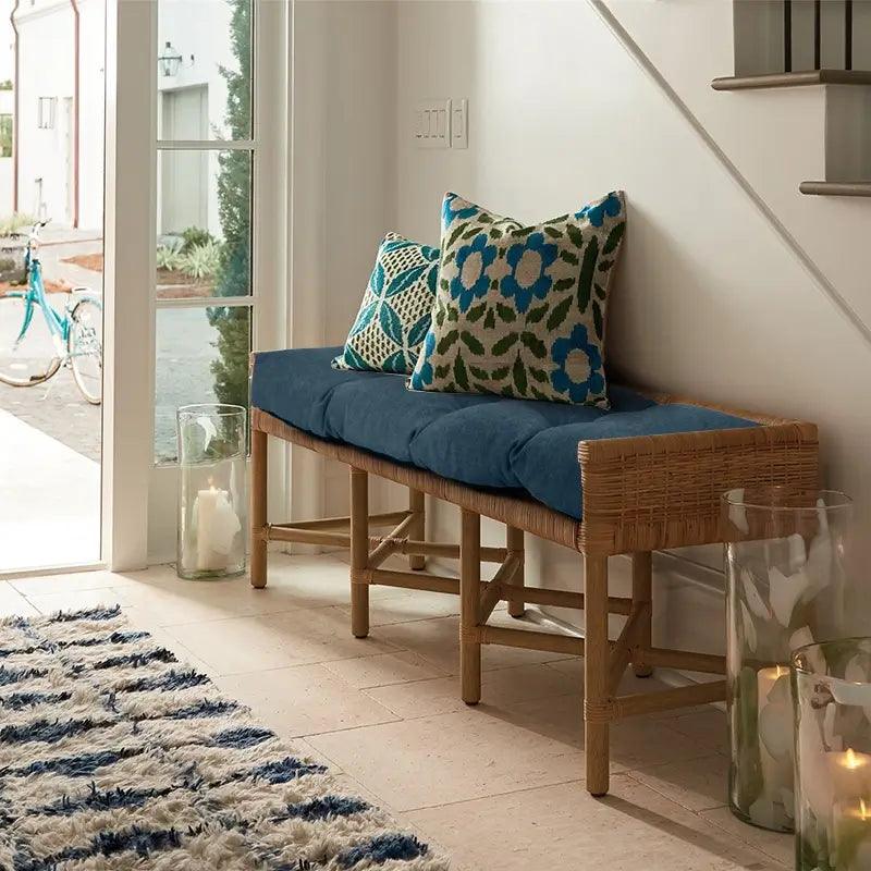 Outdoor Tufted Swing Cushion with Deep blue Color could be used on indoor shoes changing bench. | Rulaercushion