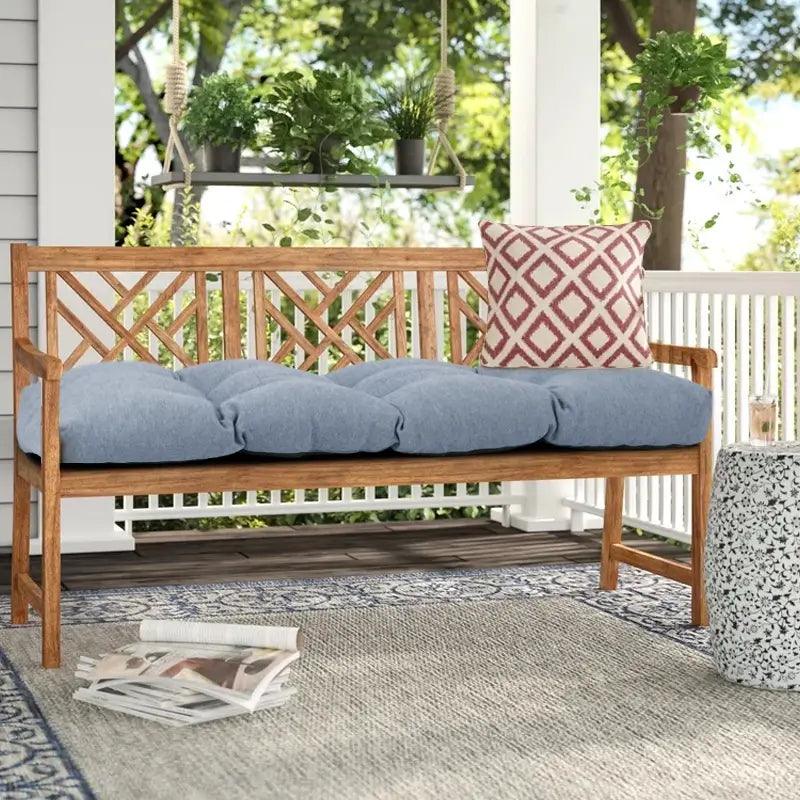 Outdoor Tufted Swing Cushion with Light gray color could be used on on patio wodden bench. | Rulaercushion