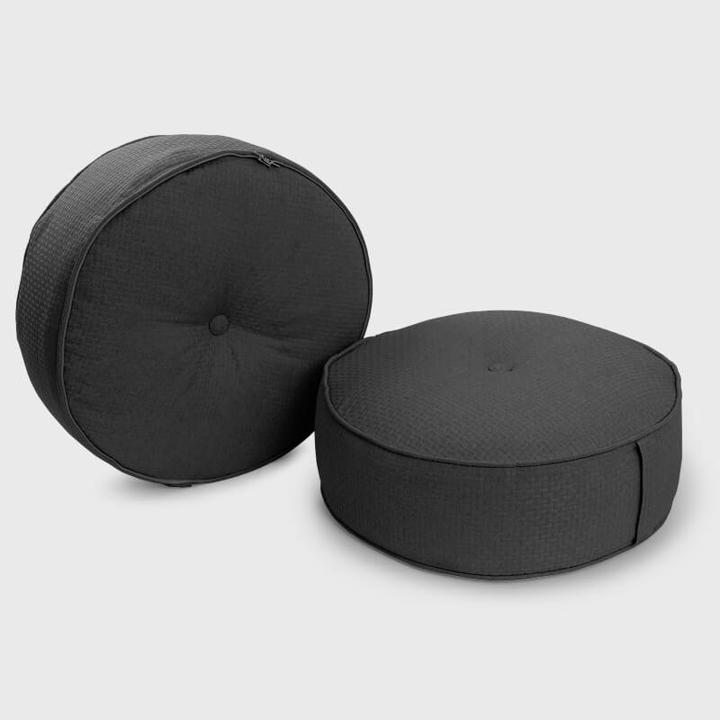 Pack of 2 Deep gray Living Room Round Pouf Ottoman | Rulaer