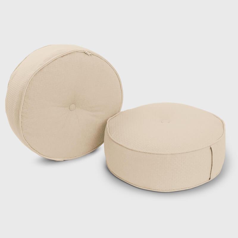 Pack of 2 Ivory Living Room Round Pouf Ottoman | Rulaer