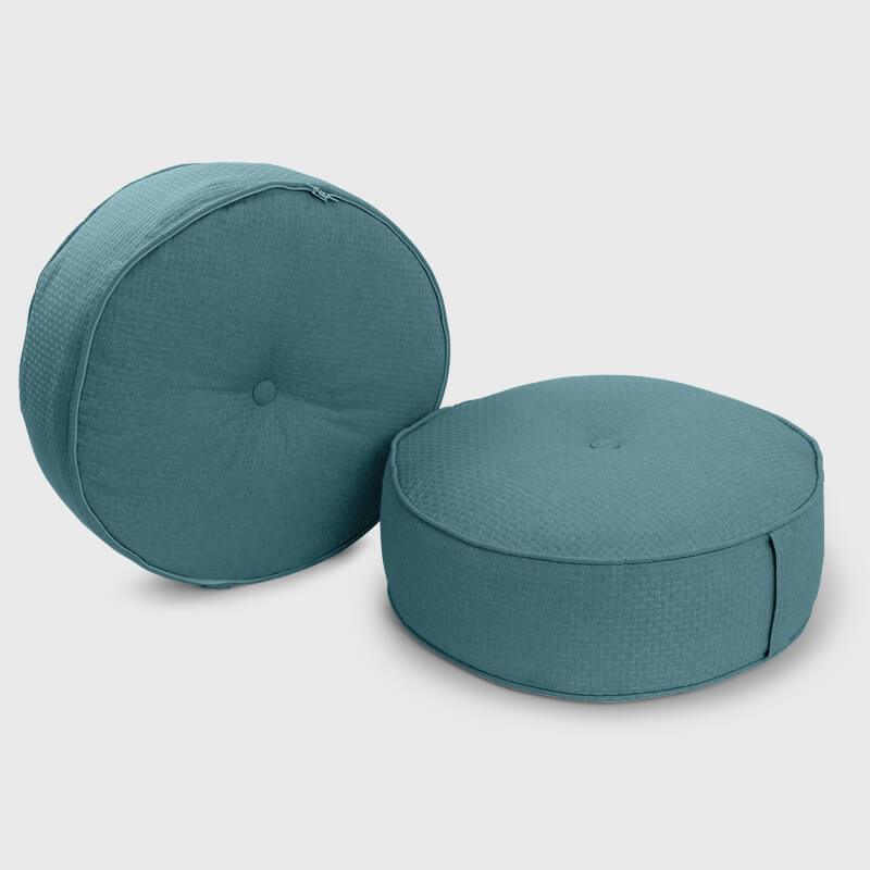 Pack of 2 Teal Living Room Round Pouf Ottoman | Rulaer