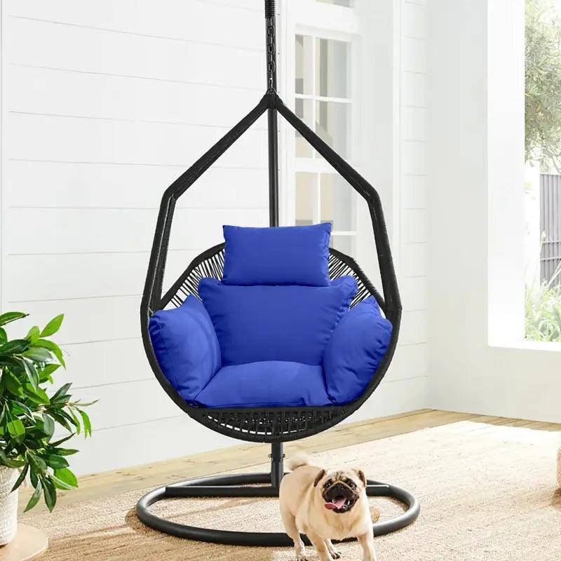 Place the Outdoor Hanging Basket Egg Chair with the cushion in an house doorway to create a unique and cozy seating area | Rulaercushion