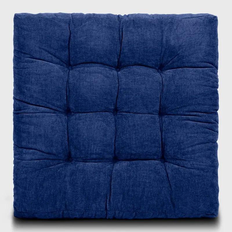 Square Tufted Floor Pillow for Living Room with Denim blue color is perfectly blends with your indoor living room or reading room, even outdoor patio | Rulaercushion