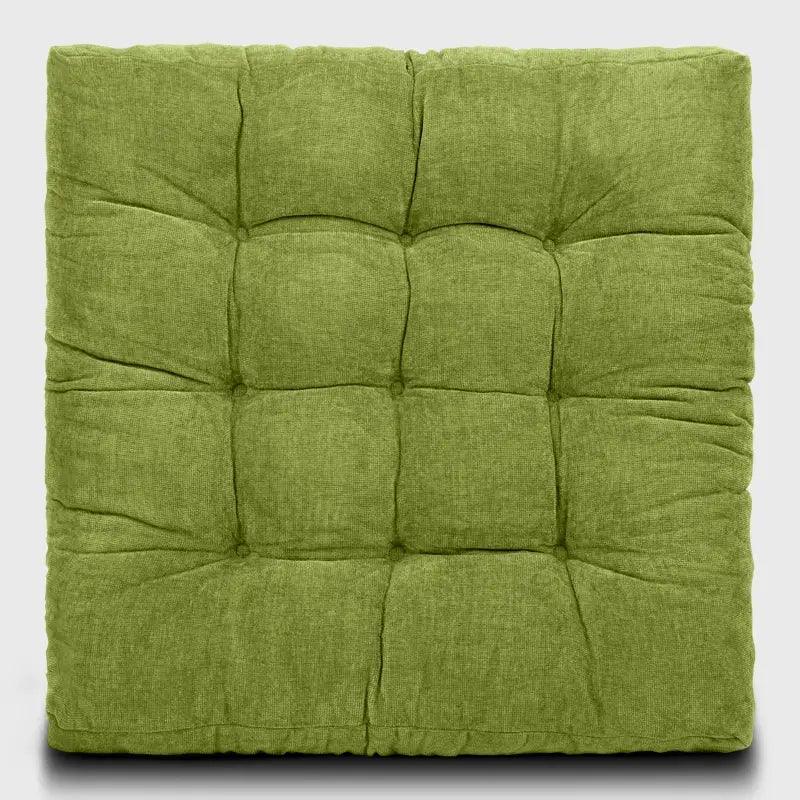 Square Tufted Floor Pillow for Living Room with Grassy green color is perfectly blends with your indoor living room or reading room, even outdoor patio | Rulaercushion