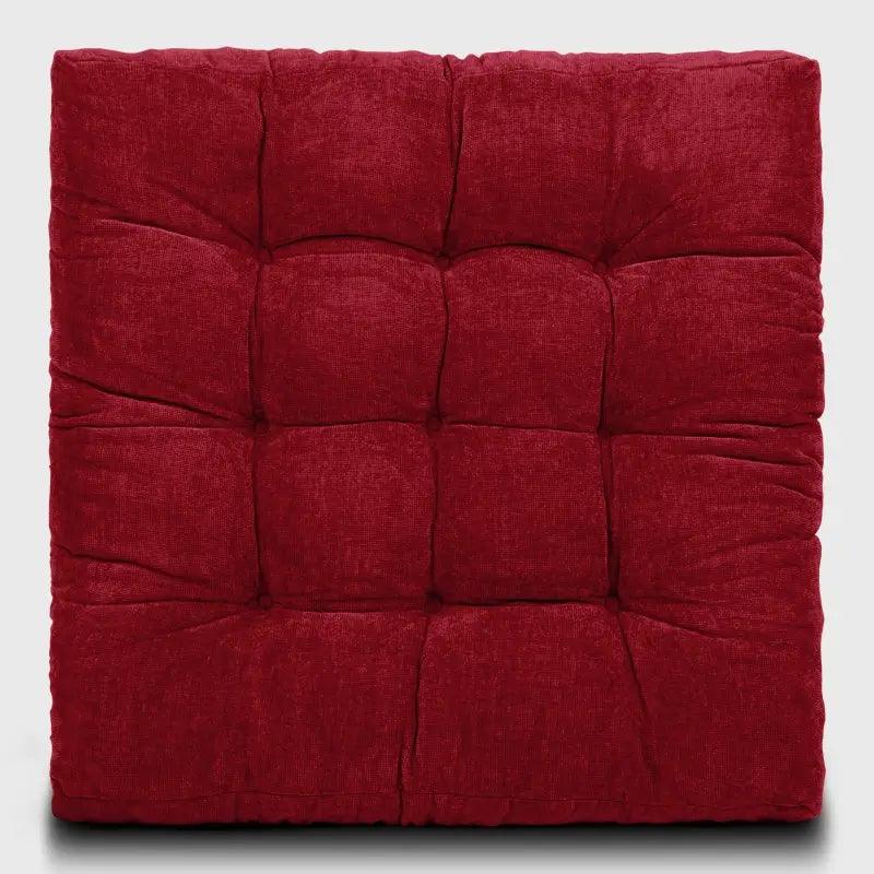 Square Tufted Floor Pillow for Living Room with Red color is perfectly blends with your indoor living room or reading room, even outdoor patio | Rulaercushion