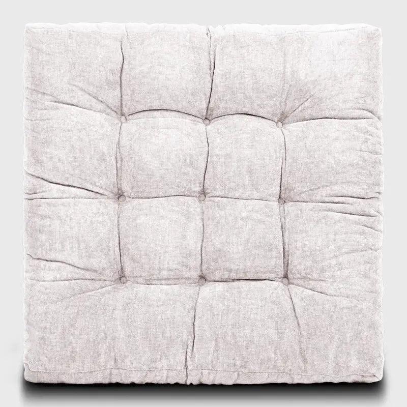 Square Tufted Floor Pillow for Living Room with White color is perfectly blends with your indoor living room or reading room, even outdoor patio | Rulaercushion