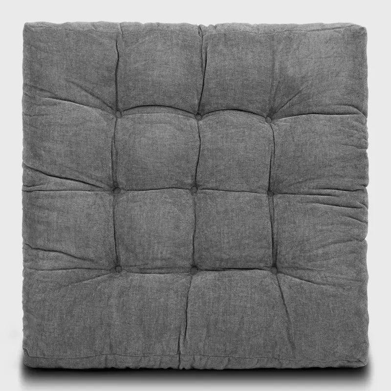 Square Tufted Floor Pillow for Living Room with gray color is perfectly blends with your indoor living room or reading room, even outdoor patio | Rulaercushion